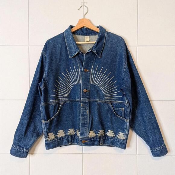 Jackets & Blazers - SOLD Vintage 80s embellished sunburst thunderbird denim jacket